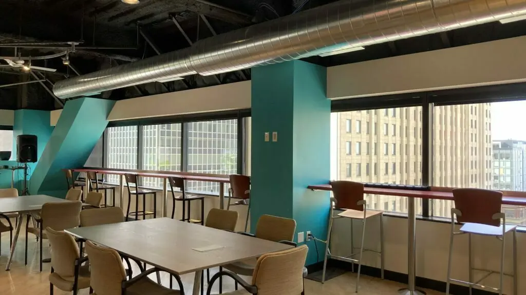 Long counter with city views